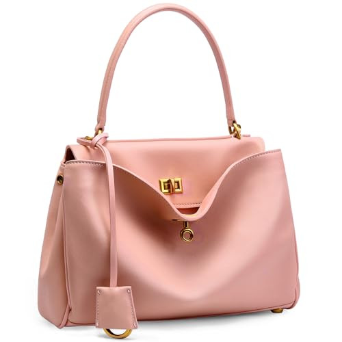 Genuine Leather Tote Bag for Women: Soft Leather Shoulder Handbags with Shoulder Strap - Ladies Satchel Crossbody Purse for Travel Work (Medium-Pink) | Amazon (US)