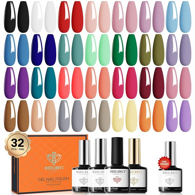modelones 32 PCS Gel Nail Polish Set, 28 Colors All Seasons Gel Polish with No Wipe Base, Glossy ... | Amazon (US)