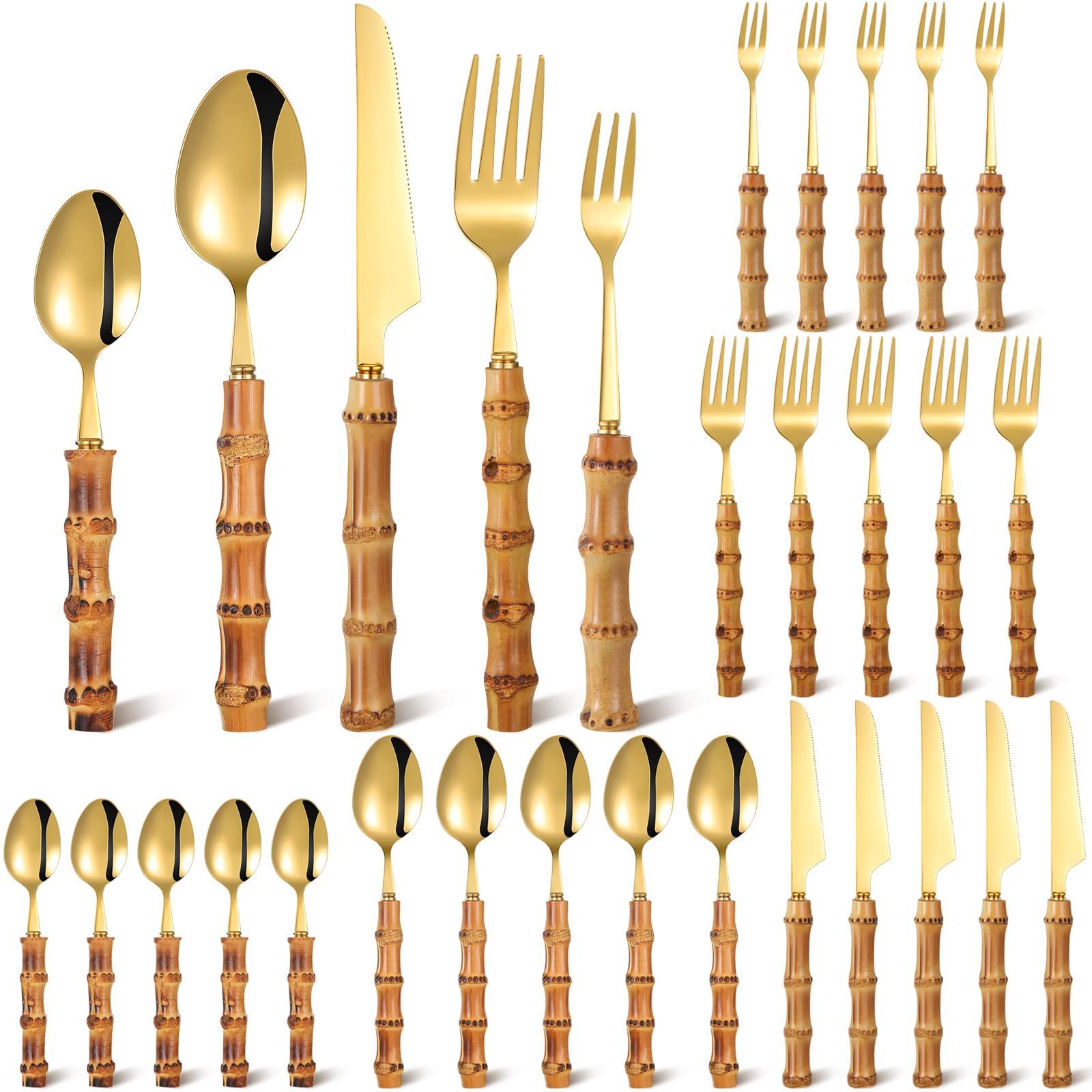 Bamboo Silverware Set 18/8 Stainless Steel Tableware Set Natural Bamboo Utensil Flatware Set Spoo... | Amazon (US)