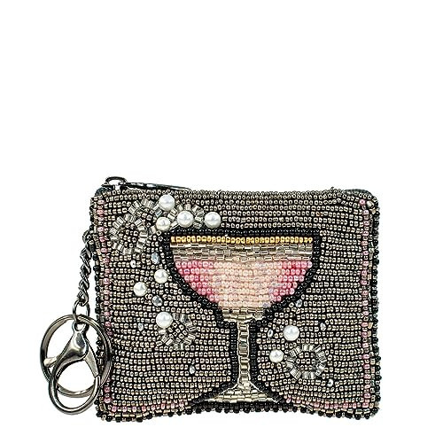 Mary Frances Pink Champagne Beaded Coin Purse Keychain Accessory Mini Bag Charm with Key Ring, Pewter | Amazon (US)
