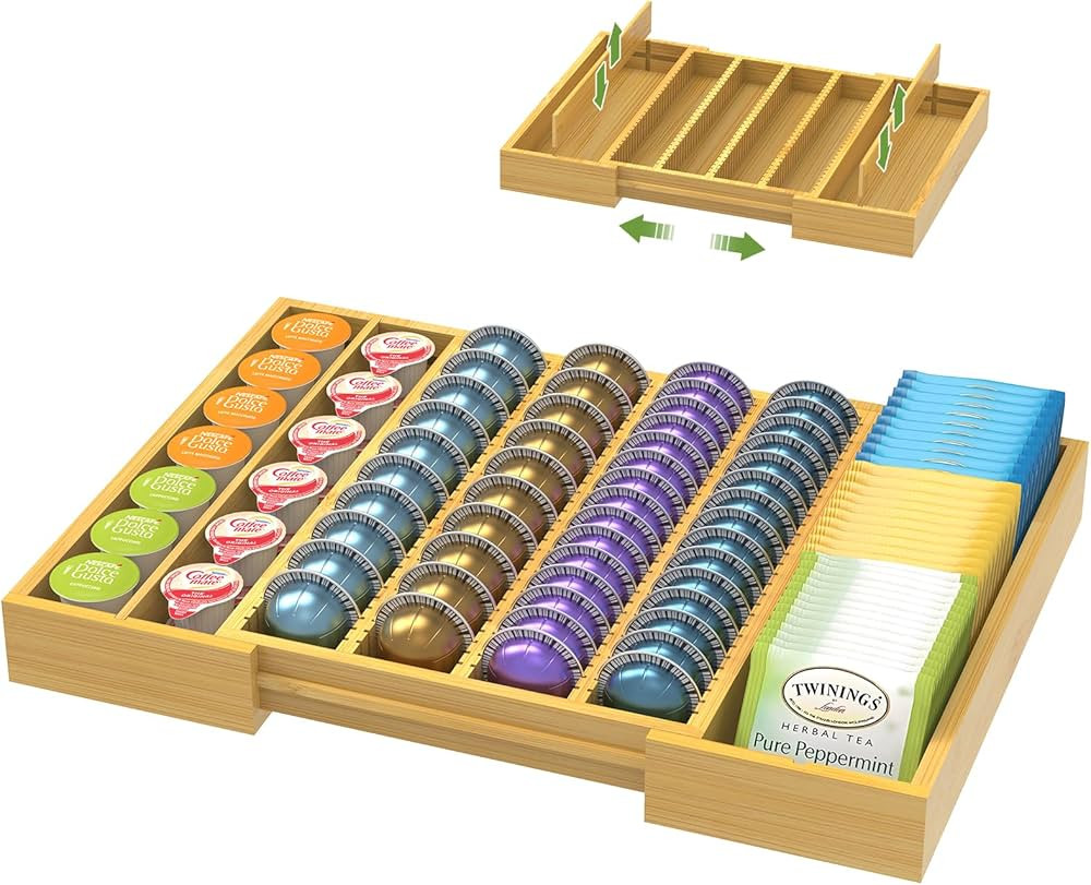 FLMOUTN Expandable Bamboo Coffee Pod Storage Holder Drawer Insert for Counter，Compatible with V... | Amazon (US)