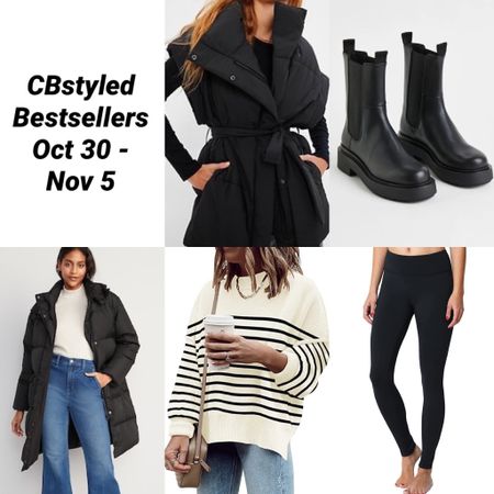 Bestsellers Oct 30-Nov 5:
1. Gap puffer vest: 40% off with code FRIEND (🇺🇸&🇨🇦) and an extra 10% off with code TREAT (🇨🇦 only). Oversized fit, I got my usual size S, would not recommend sizing up
2. Chelsea boots: cute and trendy style and a great price! Lot of sizes are sold out so I linked similar. Fit tts, go down if between
3. Old Navy long down coat: back from last year and 50% off! (🇨🇦 only). I got small tall for more length and sleeve length.
4. Amazon striped sweater: trendy style and super soft and comfy. I sized up to M, probably didn’t have to, it fits oversized and the sleeves are long.
5. Fleece lined leggings: great for winter, not thick and bulky but quite warm. Fit tts
Also linked a few more from the top ten most popular 


#LTKsalealert #LTKshoecrush #LTKstyletip