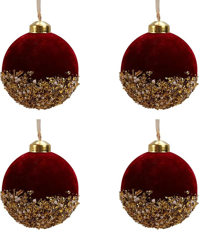 4PCS Burgundy Christmas Ball Ornaments, Glittered Sequin Xmas Glass Pearl Glittered Balls Hanging... | Amazon (US)