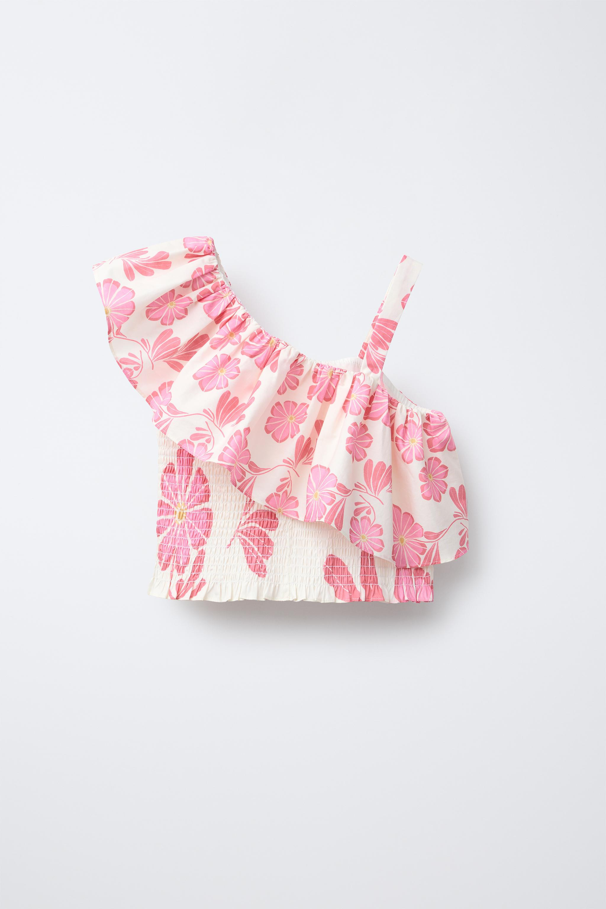 ASYMMETRIC RUFFLE FLORAL TOP | Zara US