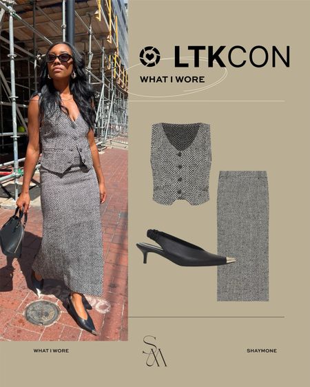 Officewear - work outfit, black and white vest and skirt set, anine Bing pointed toe shoes 

#LTKCon #LTKworkwear #LTKshoecrush