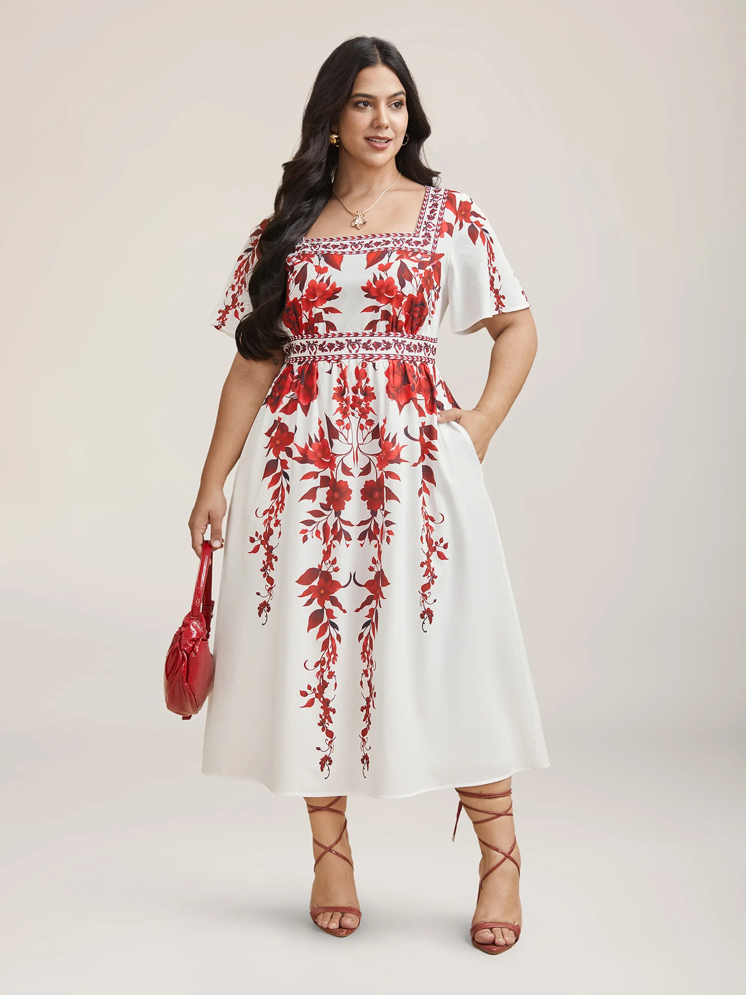 Bohemian Floral Print Stretchy Waist Maxi Dress | Bloomchic