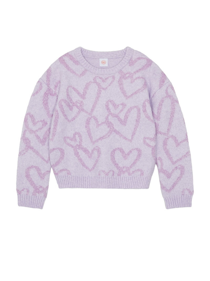 Wonder Nation Girls Novelty Feather Yarn Heart Icon Sweater, Sizes 4-18 & Plus | Walmart (US)