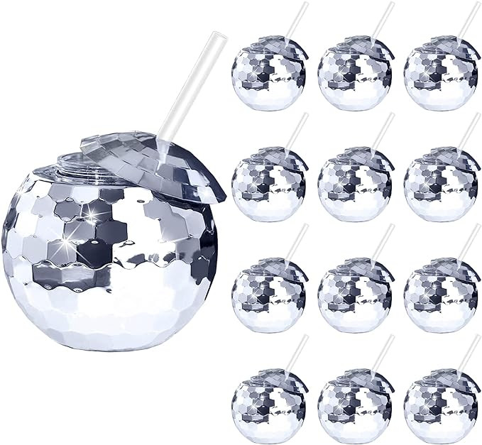 12 PCS Disco Ball Cups, 20Oz Disco Party Cups with Lid and Reusable Straw Flash Ball Cocktail Cup... | Amazon (US)