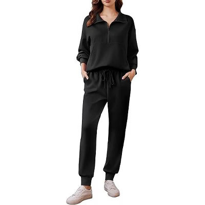 Pinspark 2 Piece Sets for Women 2025 Fall Travel Outfits Long Sleeve Tracksuit Joggers Sets Half Zip Sweatsuit Matching Set Black XS | Target