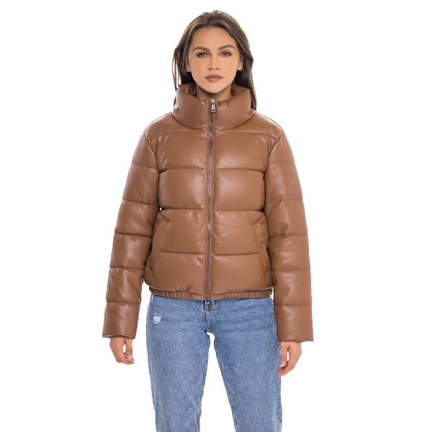 Women's Faux Leather Puffer Jacket, Puffy Coat - S.E.B. By SEBBY | Target