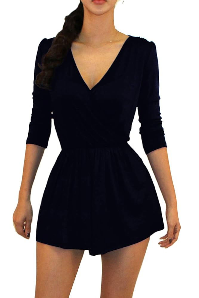 Vivicastle Women's USA Printed V-Neck 3/4 Sleeve Faux Wrap Waist Tie Romper Jumpsuit | Amazon (US)