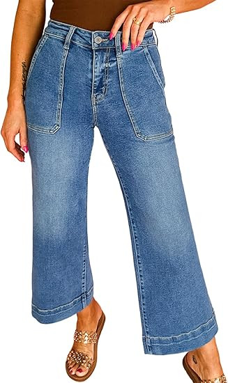 Astylish Women's 2026 Stretchy Wide Leg High Waisted Jeans Tummy Control Casual Cropped Ankle Den... | Amazon (US)