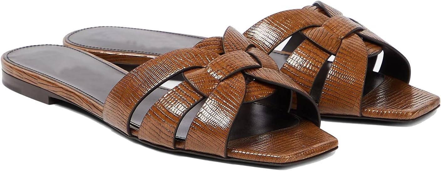 THESHY Women's Flat Sandals Square Toe Patent Leather Comfortable Slip on Slippers Casual Summer ... | Amazon (US)