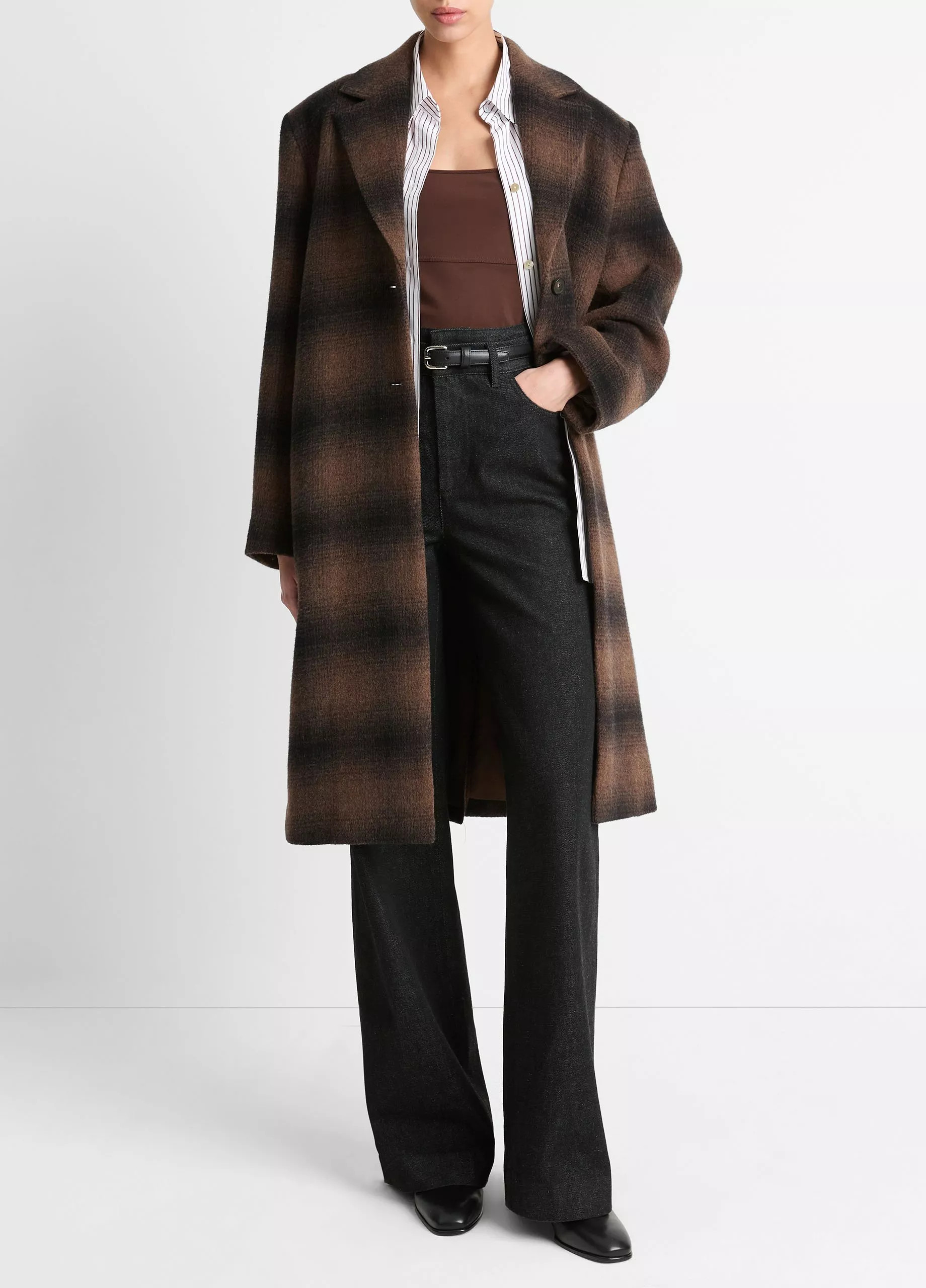 Shadow Plaid Italian Wool-Blend Car Coat | Vince LLC