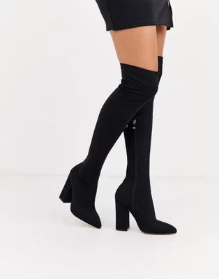 Simmi London black stretch block heel over the knee boots | ASOS UK