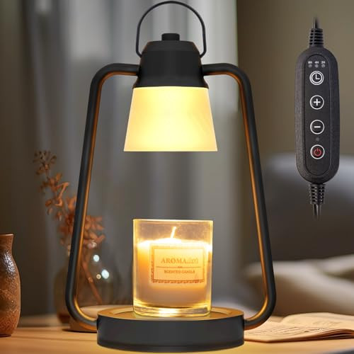 MAOYUE Candle Warmer Lamp Dimmable Timer: Electric Metal Top Down Light Heat Melting Wax Candles Vintage Fits Large Small Jar Scented Candel Warming Lantern Black | Amazon (US)