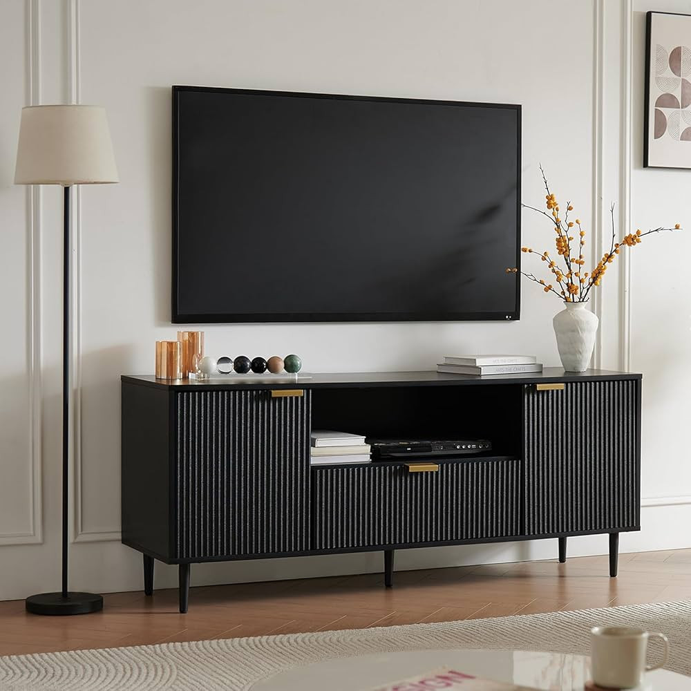 Okvnbjk Black TV Stand for 65 Inch TV, TV Consoles for Living Room, TV Stand for Bedroom w/Drawer... | Amazon (US)