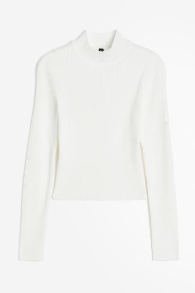 Rib-knit Mock Turtleneck Top - White - Ladies | H&M US | H&M (US + CA)