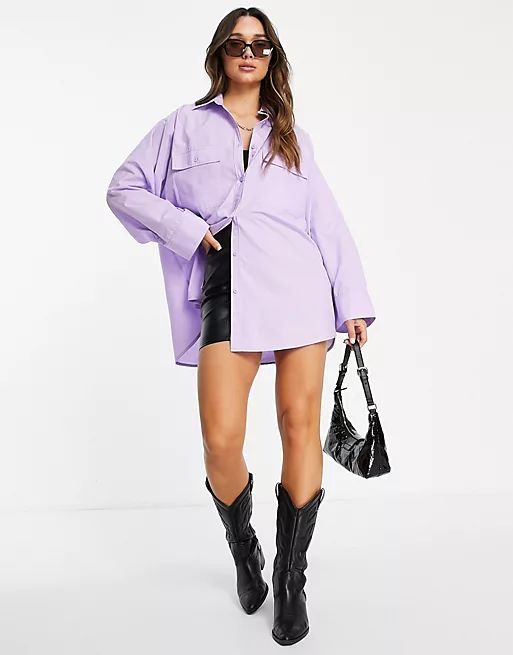 ASOS DESIGN oversized shirt with wide cuff detail in lilac | ASOS (Global)
