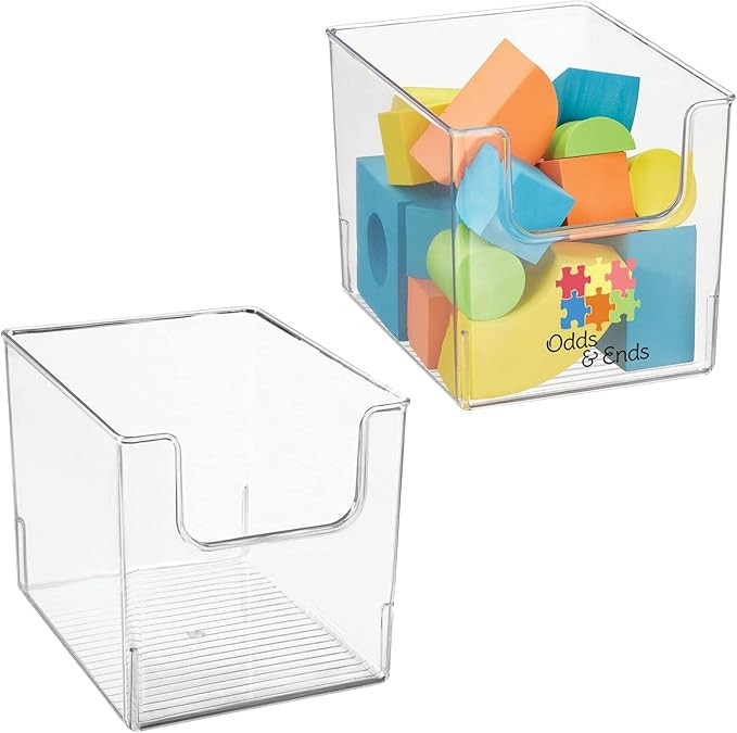 mDesign Plastic Toy Storage Organizer Bin with Labels - Open Front Container Boxes for Organizing... | Amazon (US)