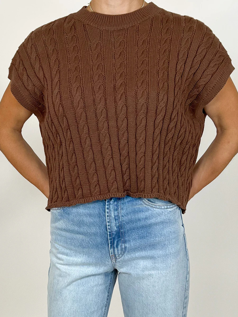 Rue Cable Knit Sweater Vest | Chocolate | Talulah