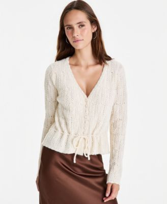 And Now This Petite Deep V-Neck Cardigan Sweater, Macy's Exclusive - Winter Wine | Macy's