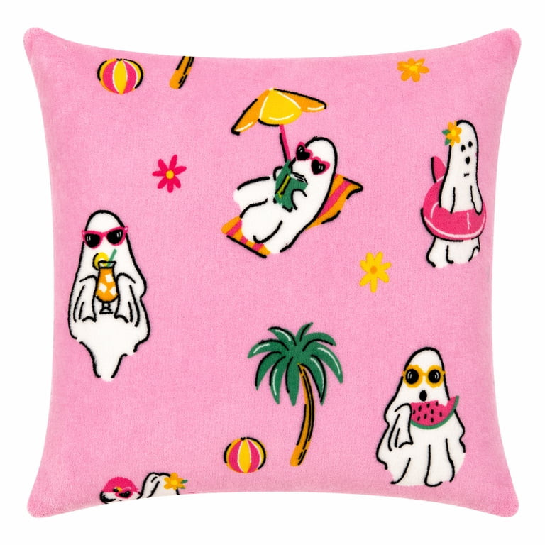 Summerween 18"x18" Plush Decorative Pillow, Vacation Ghosts | Walmart (US)