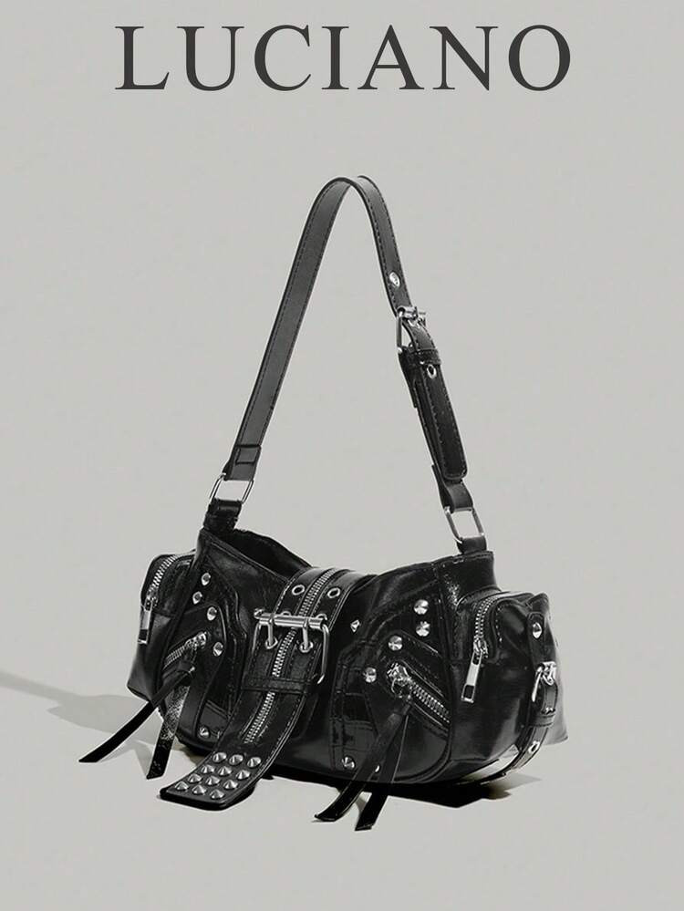 New Spring/Summer Motorcycle Bag, Y2K Girl Large Capacity Multi-Function Handbag, | SHEIN