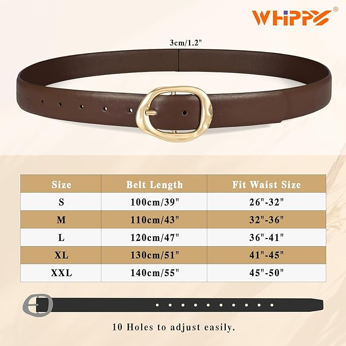 WHIPPY Leather Belt for Women Casual Waist Belt with Gold Buckle Fashion Ladies Belt for Jeans Pa... | Amazon (US)