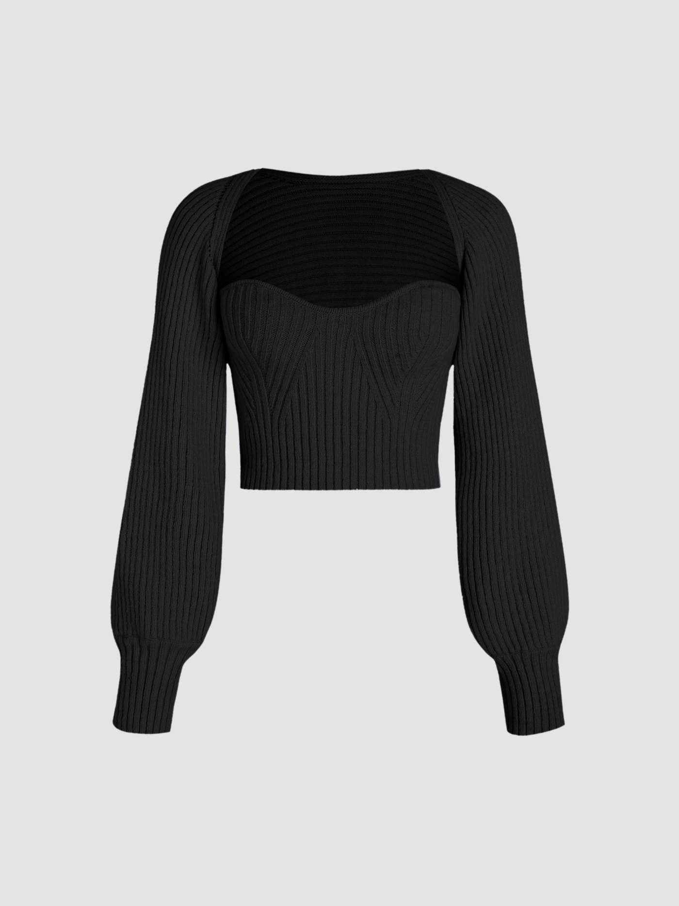 Two-Piece Rib Knit Long Sleeve Crop Top | Cider