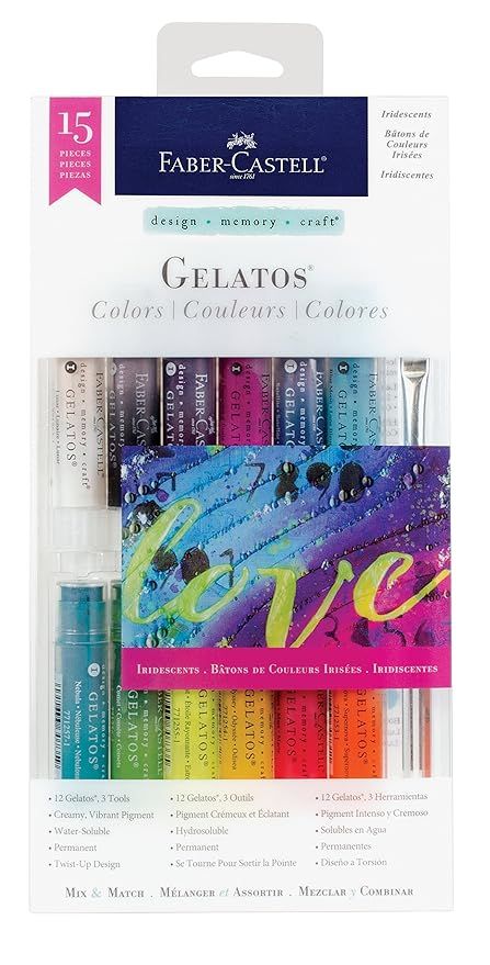 Faber-Castell Gelatos Colors Set, Iridescents - Water Soluble Pigment Crayons - 15 Iridescent Col... | Amazon (US)