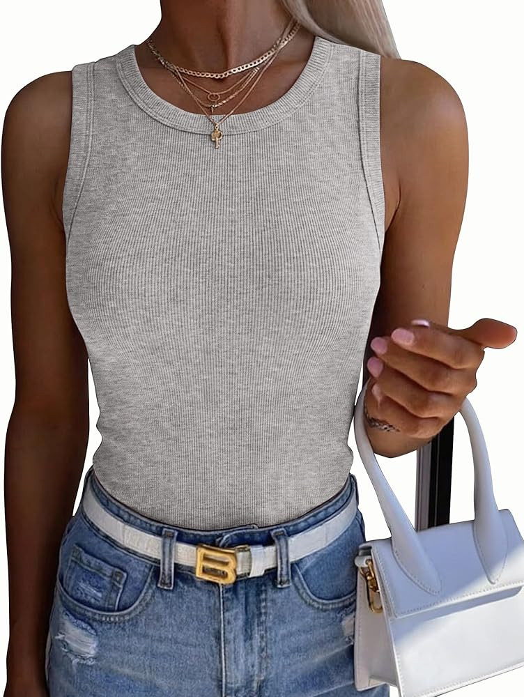 Zeagoo Womens Sleeveless Crewneck Ribbed Tank Tops Casual Basic Summer Top Slim Fitted Racerback ... | Amazon (US)