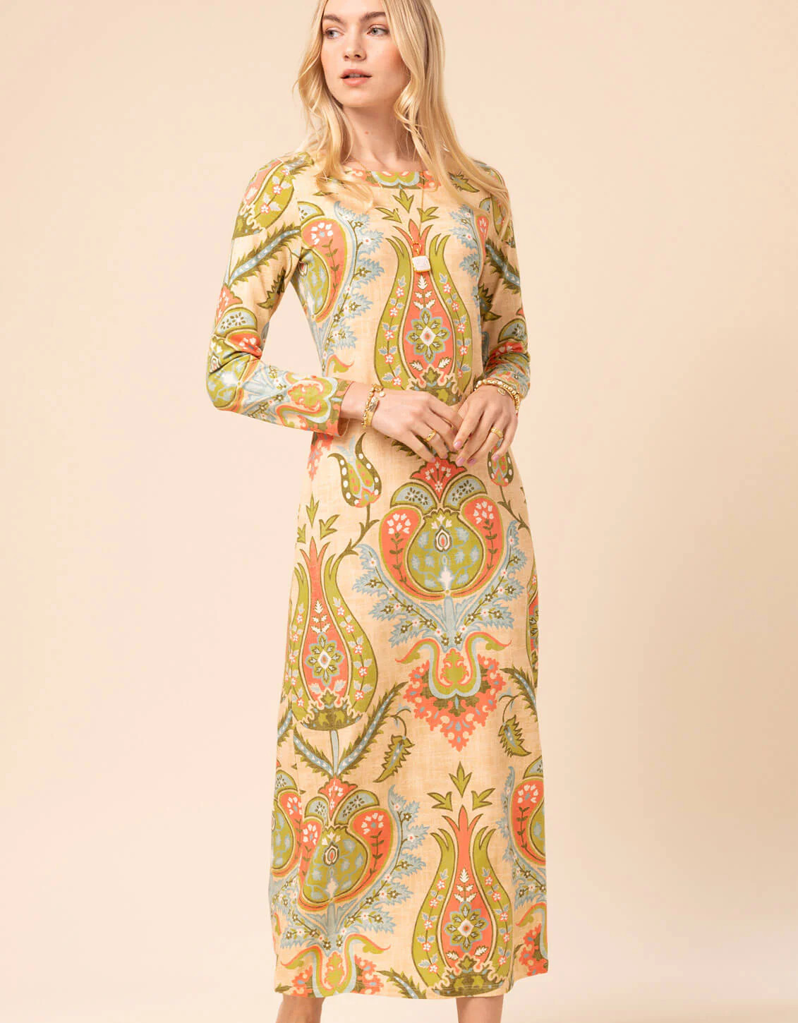 Danielle Midi Dress Mercer House Damask Flax | Spartina 449