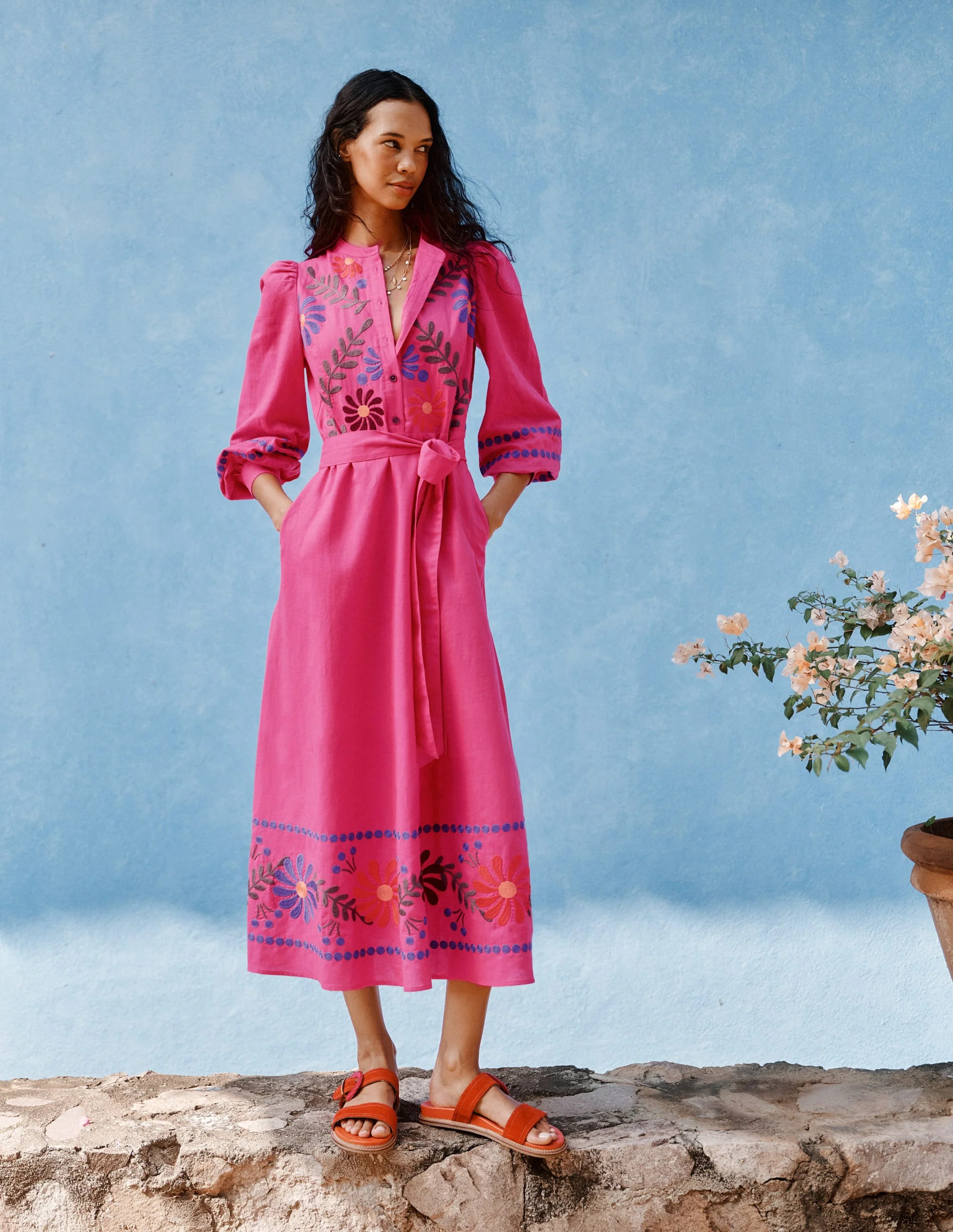 Ava Linen Blend Midi Dress-Multi Embroidery | Boden (US)