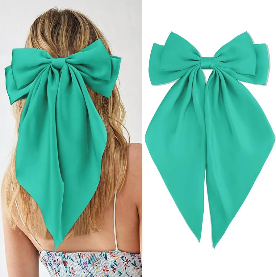 Velscrun Hair Bows for Women Girls Lake Blue Silky Satin Large Coquette Hair Bow Oversized Hair R... | Amazon (US)