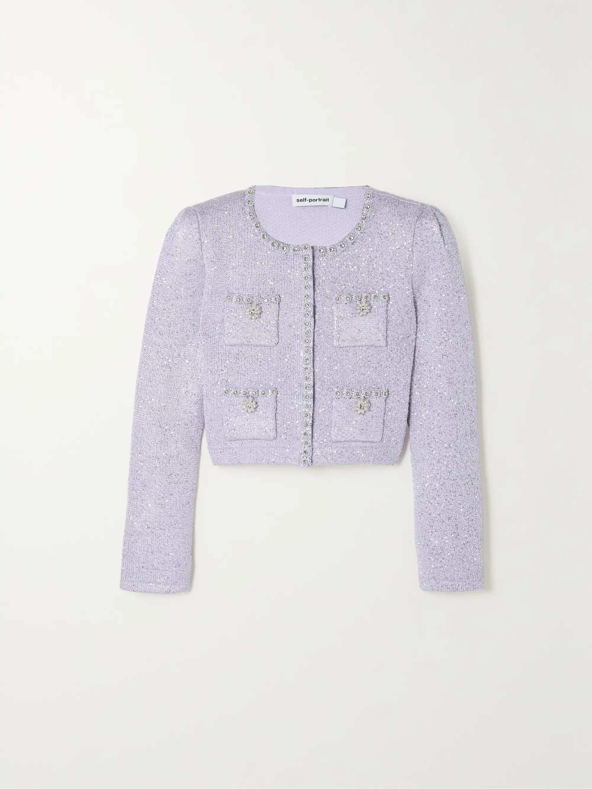 Cropped crystal-embellished metallic knitted cardigan | NET-A-PORTER (UK & EU)