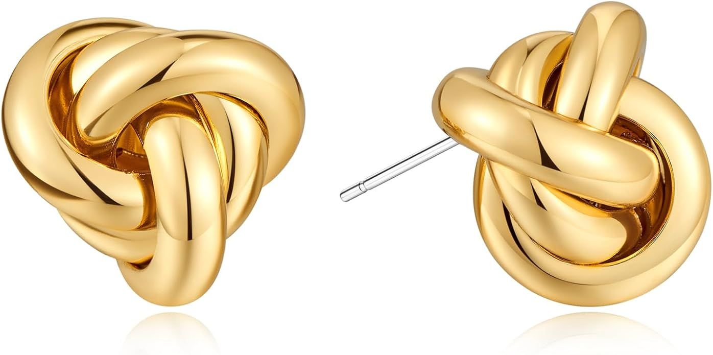 Gold/Silver Knot Stud Earrings Chunky Link Earrings Cute knot Earrings for Women Trendy Jewelry | Amazon (US)