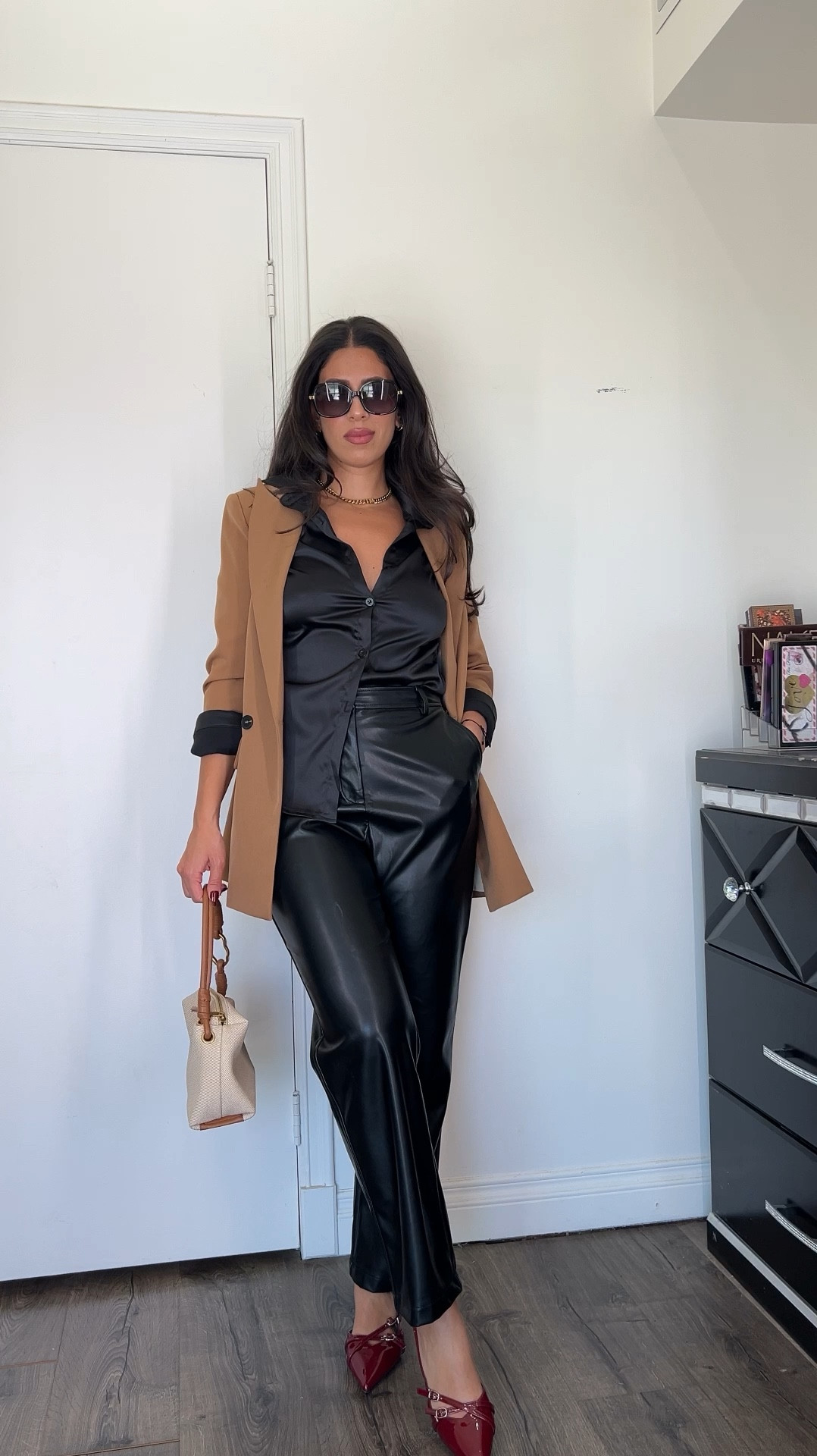 Thanksgiving outfit idea 
Medium in leather pants. Sold out but linked very similar.
Small in top
Medium in blazer 

#LTKHoliday #LTKSeasonal #LTKStyleTip