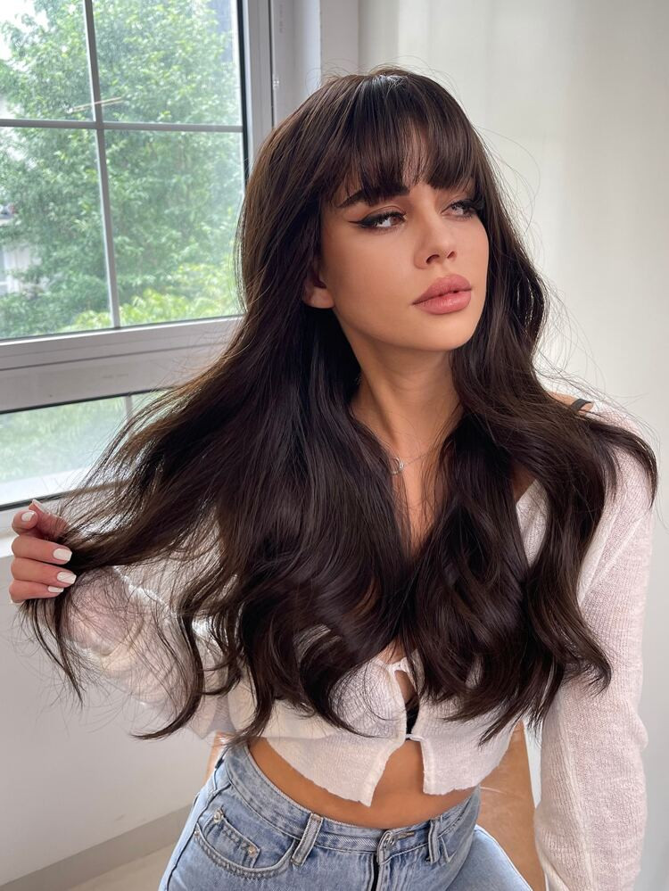 Natural Long Curly Wig With Bangs | SHEIN