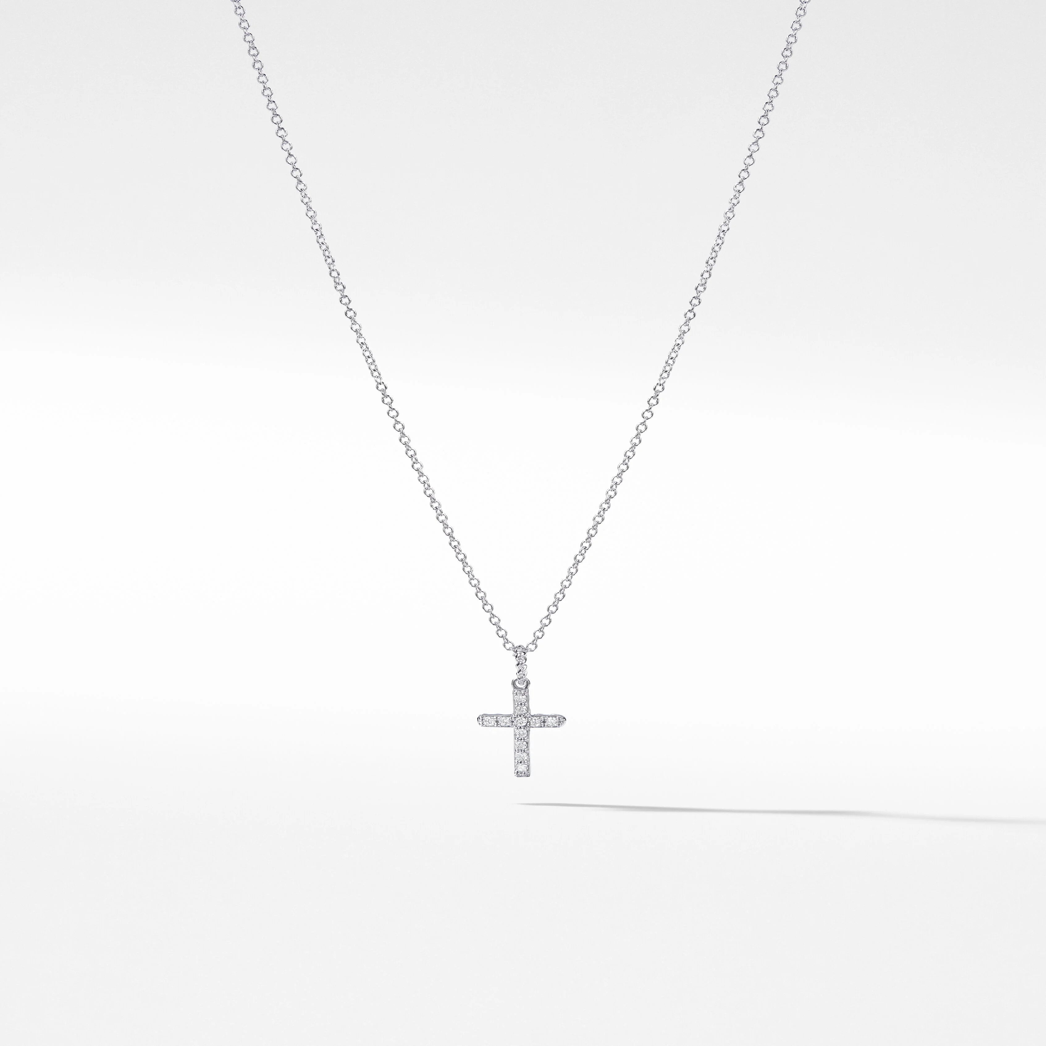 Cable Collectibles® Cross Necklace in 18K White Gold with Pavé Diamonds | David Yurman