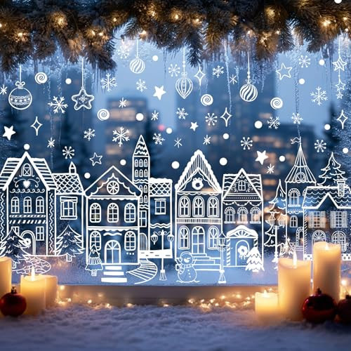 Large Christmas Window Clings White House Window Clings for Glass Windows White Snowflake Window Stickers | Amazon (US)