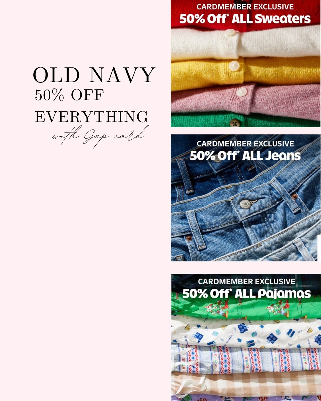 50% off everything when you use your Old Navy/GAP Inc credit card! Use CODE: FIFTY 

#LTKHoliday #LTKSaleAlert #LTKMidsize