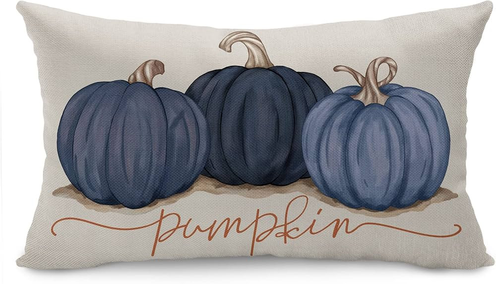 DFXSZ Fall Pillow Covers 12x20 Inch Fall Autumn Thanksgiving Ink Painting Blue Pumpkins Lumbar Pi... | Amazon (US)
