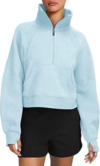 LASLULU Womens Sweatshirts Fleece Lined 1/2 Zipper Collar Pullover Sweatshirts Long Sleeve Crop T... | Amazon (US)