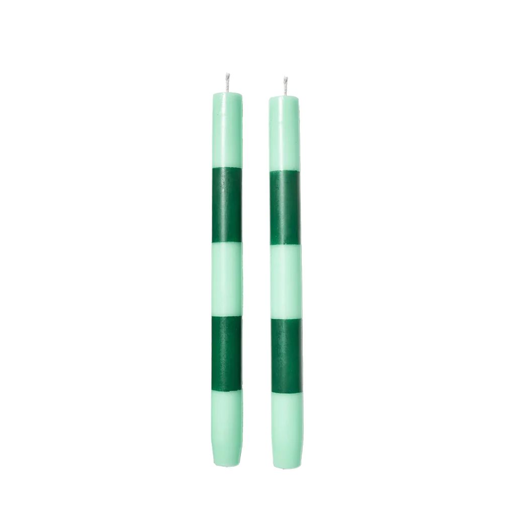 Pair Of Striped Candles, Jade and Green | Blue Print