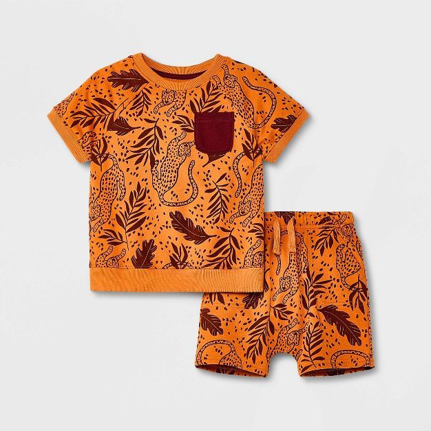 Toddler Boys' 2pc Jaguar French Terry Short Sleeve T-Shirt and Shorts Set - Cat & Jack™ Orange | Target