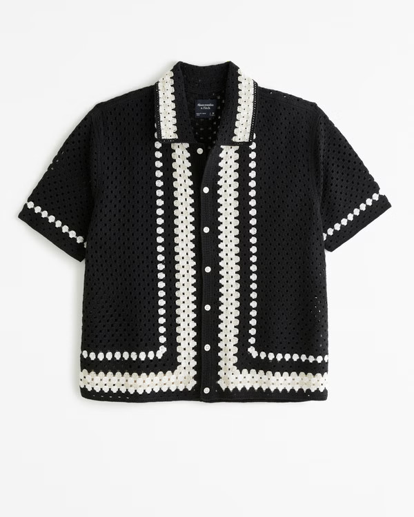 Crochet-Style Button-Through Sweater Polo | Abercrombie & Fitch (US)