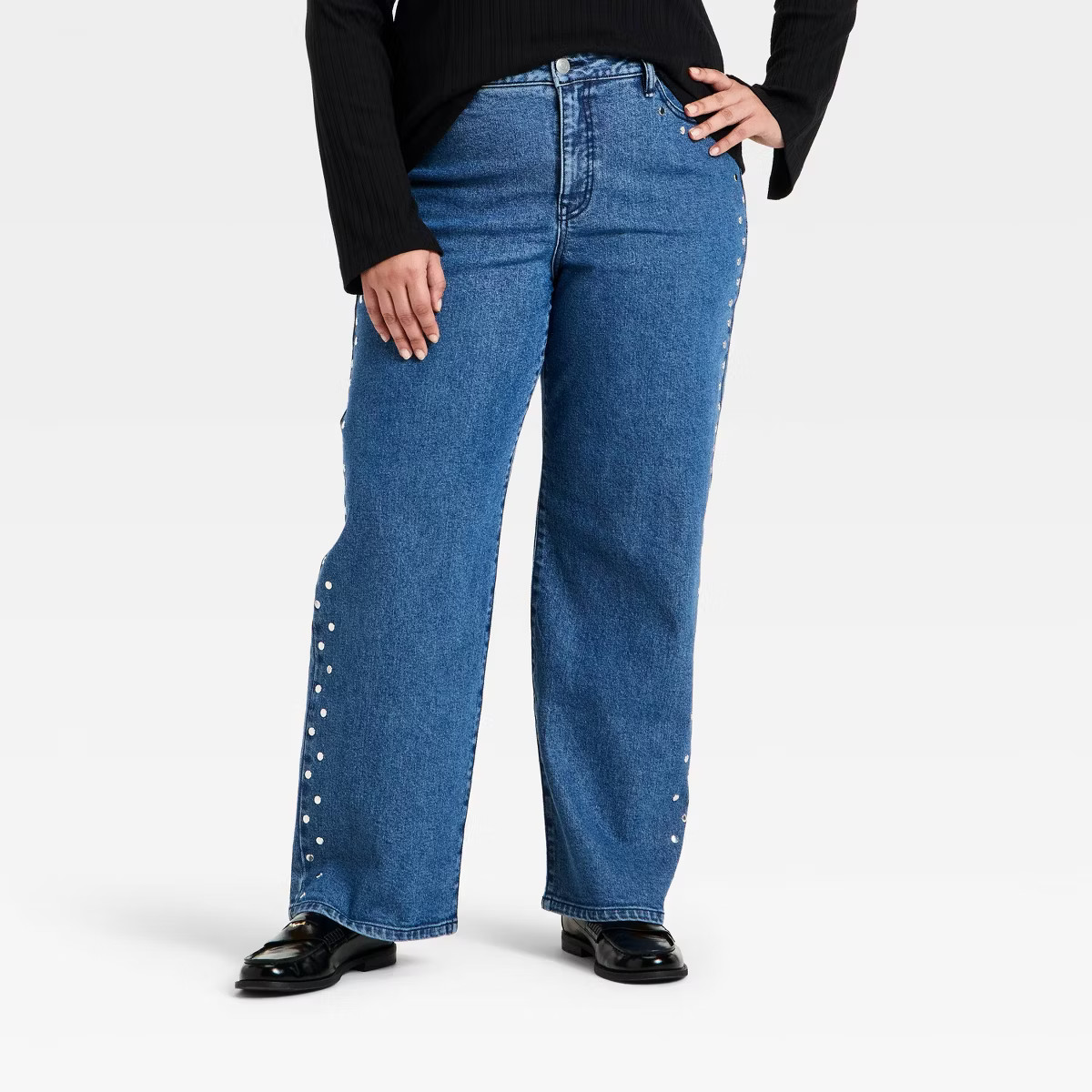 Women's Straight Leg Embellished Jeans - Ava & Viv™ Medium Wash 16 | Target