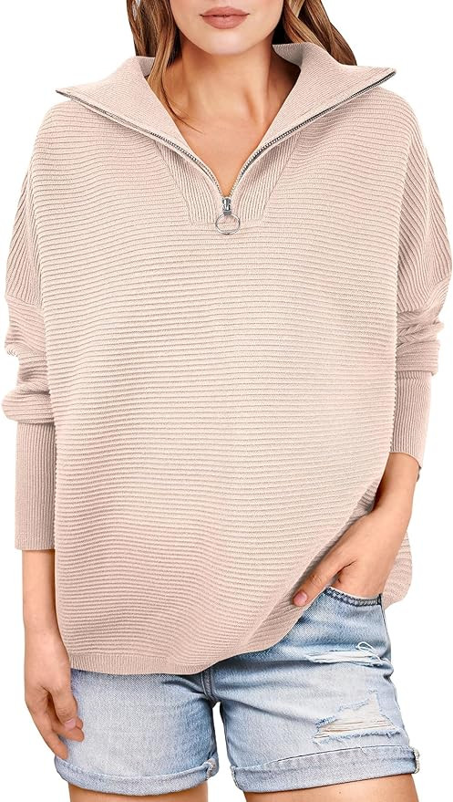 ANRABESS Women Quarter Zip Oversized Casual Loose Rib Knit Cozy Pullover Sweaters Top 2024 Fall F... | Amazon (US)