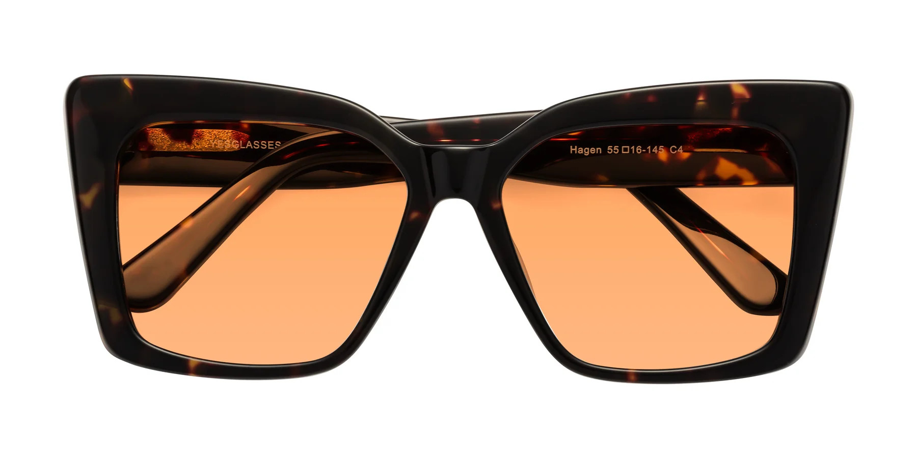 Tortoise Oversized Acetate Butterfly Tinted Sunglasses with Medium Orange Sunwear Lenses | Yesglasses